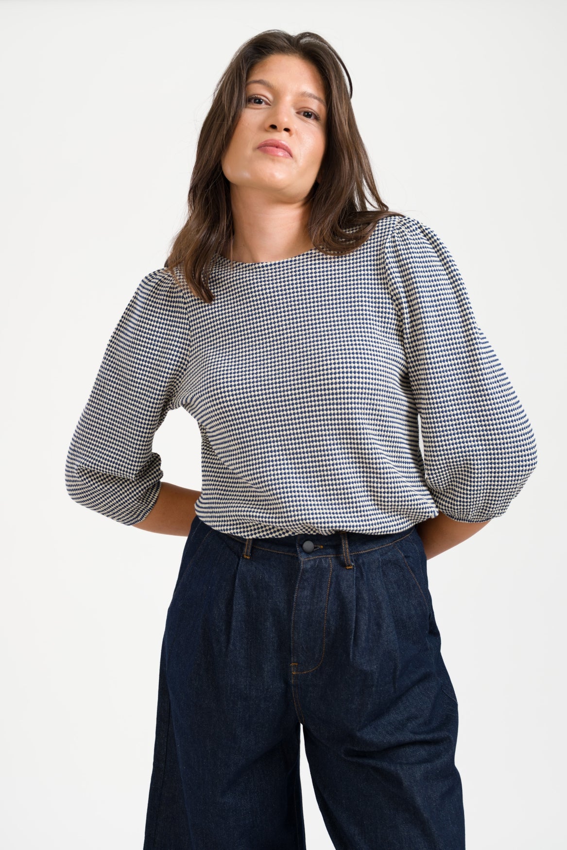 June Balloon Top Double Dot | Navy Peony