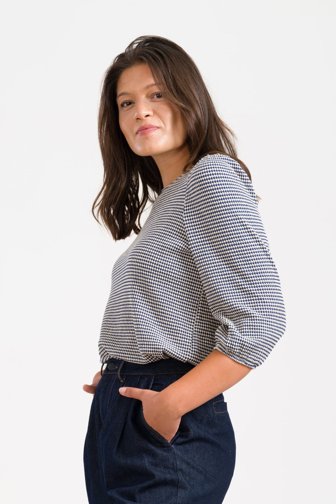 June Balloon Top Double Dot | Navy Peony