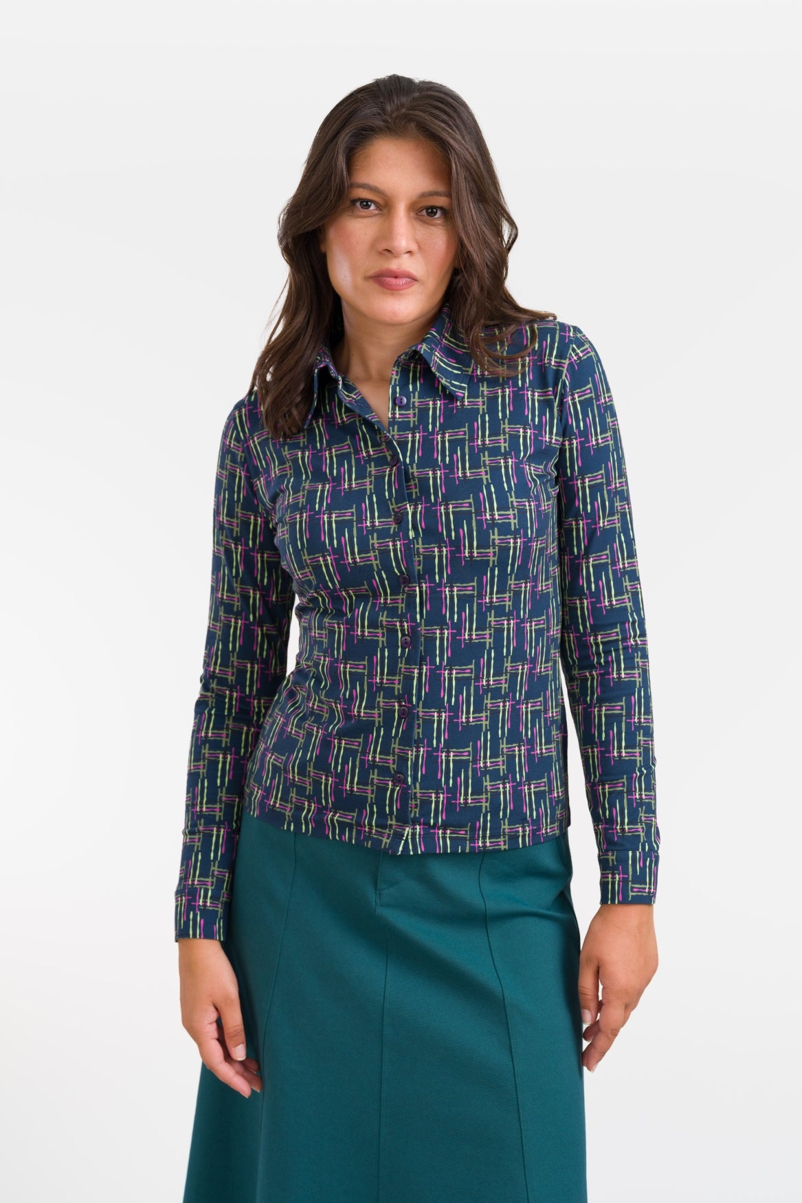 Sara Blouse LS Electric Weave | Navy Peony
