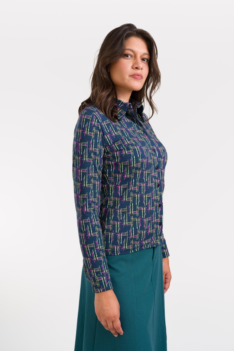 Sara Blouse LS Electric Weave | Navy Peony