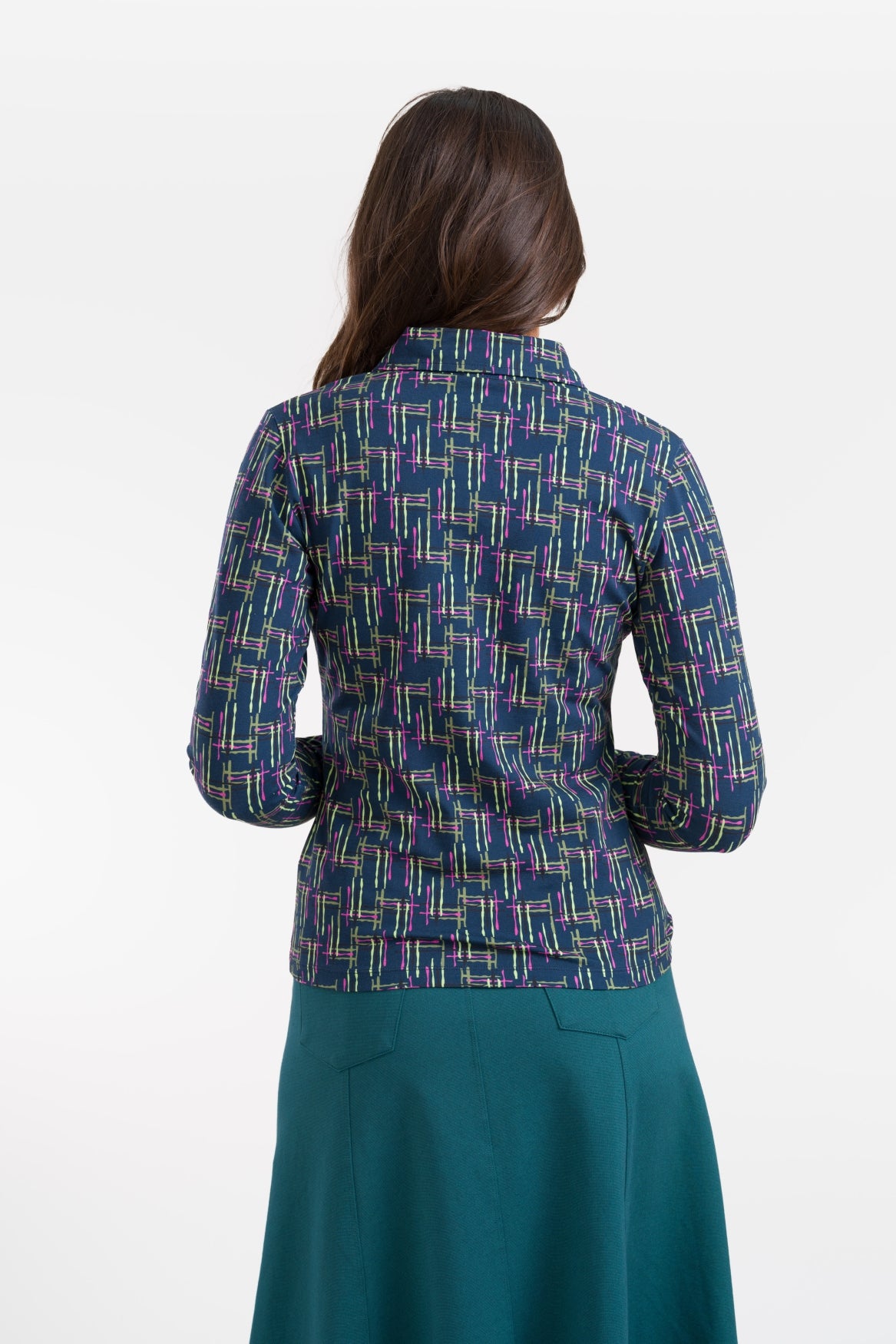 Sara Blouse LS Electric Weave | Navy Peony