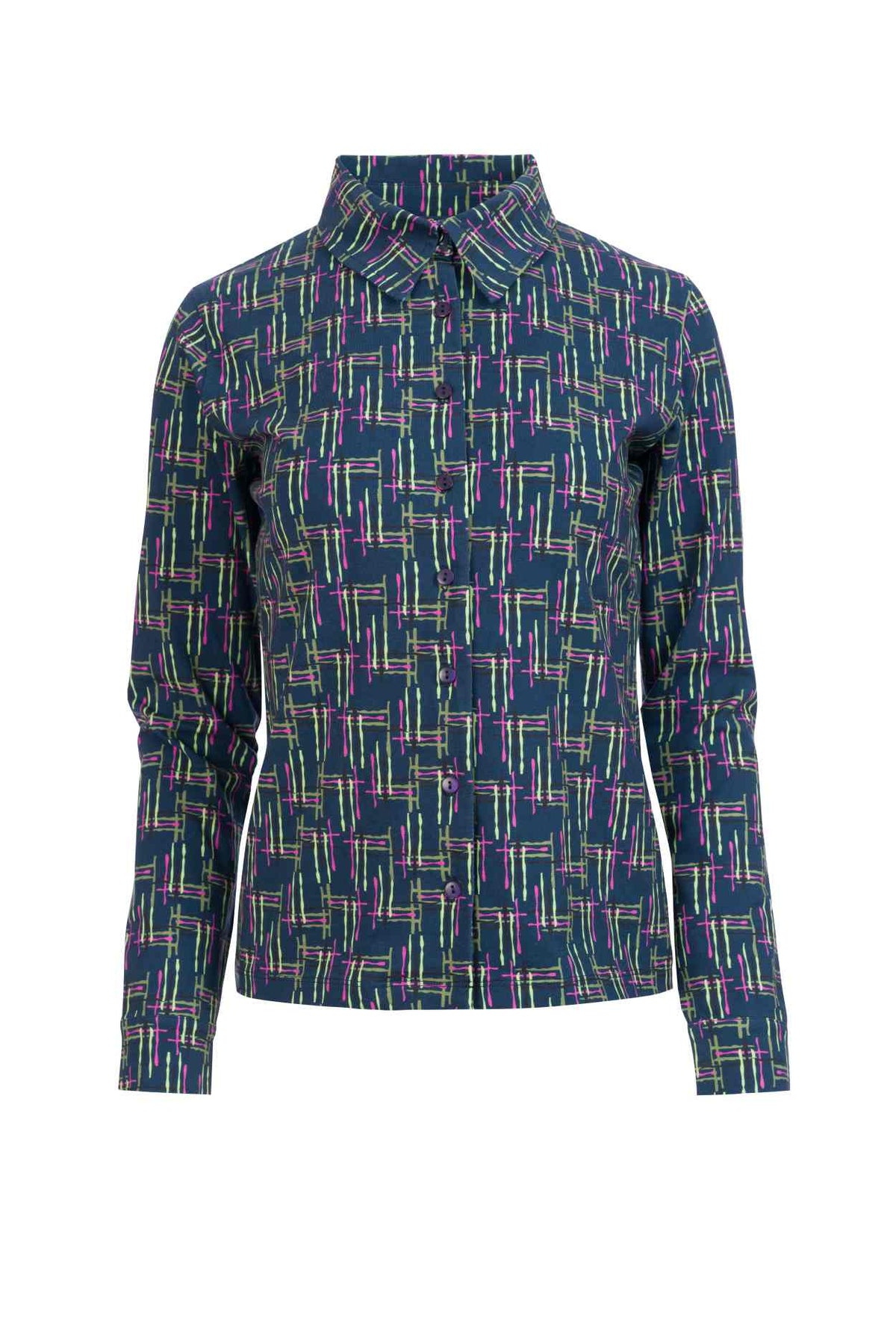 Sara Blouse LS Electric Weave | Navy Peony