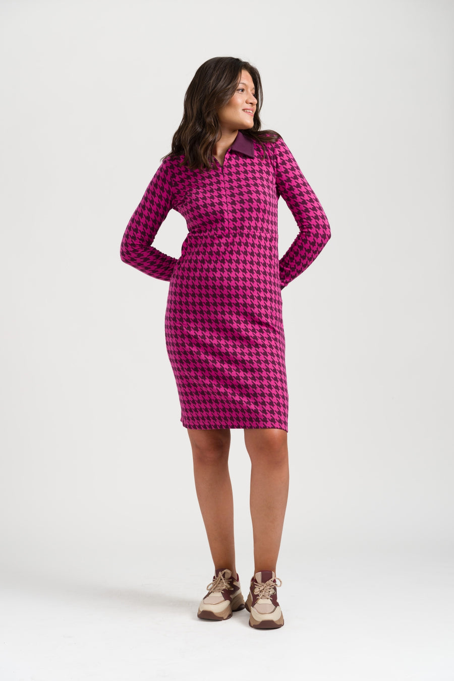 Sky Dress Houndstooth | Fig