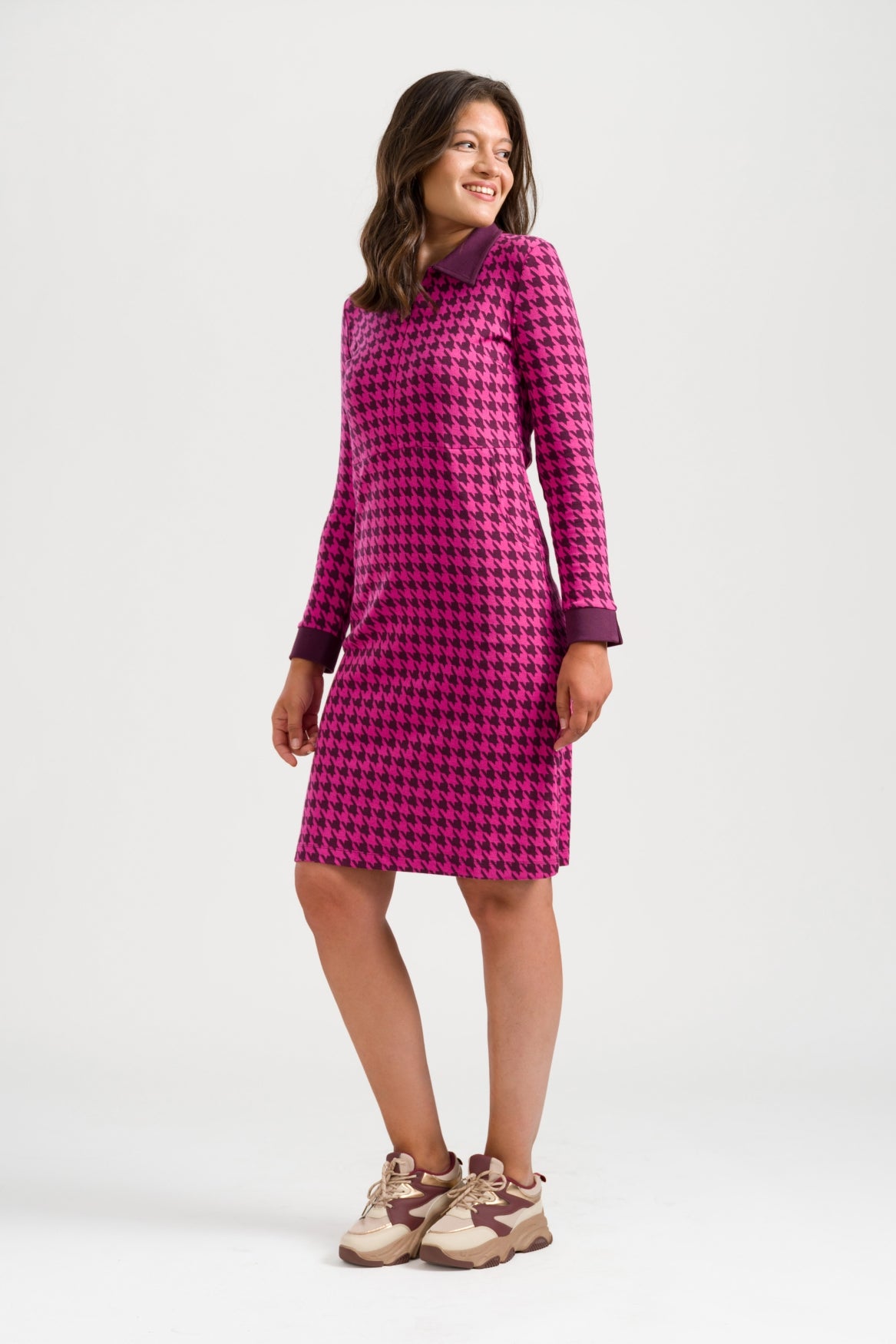 Sky Dress Houndstooth | Fig
