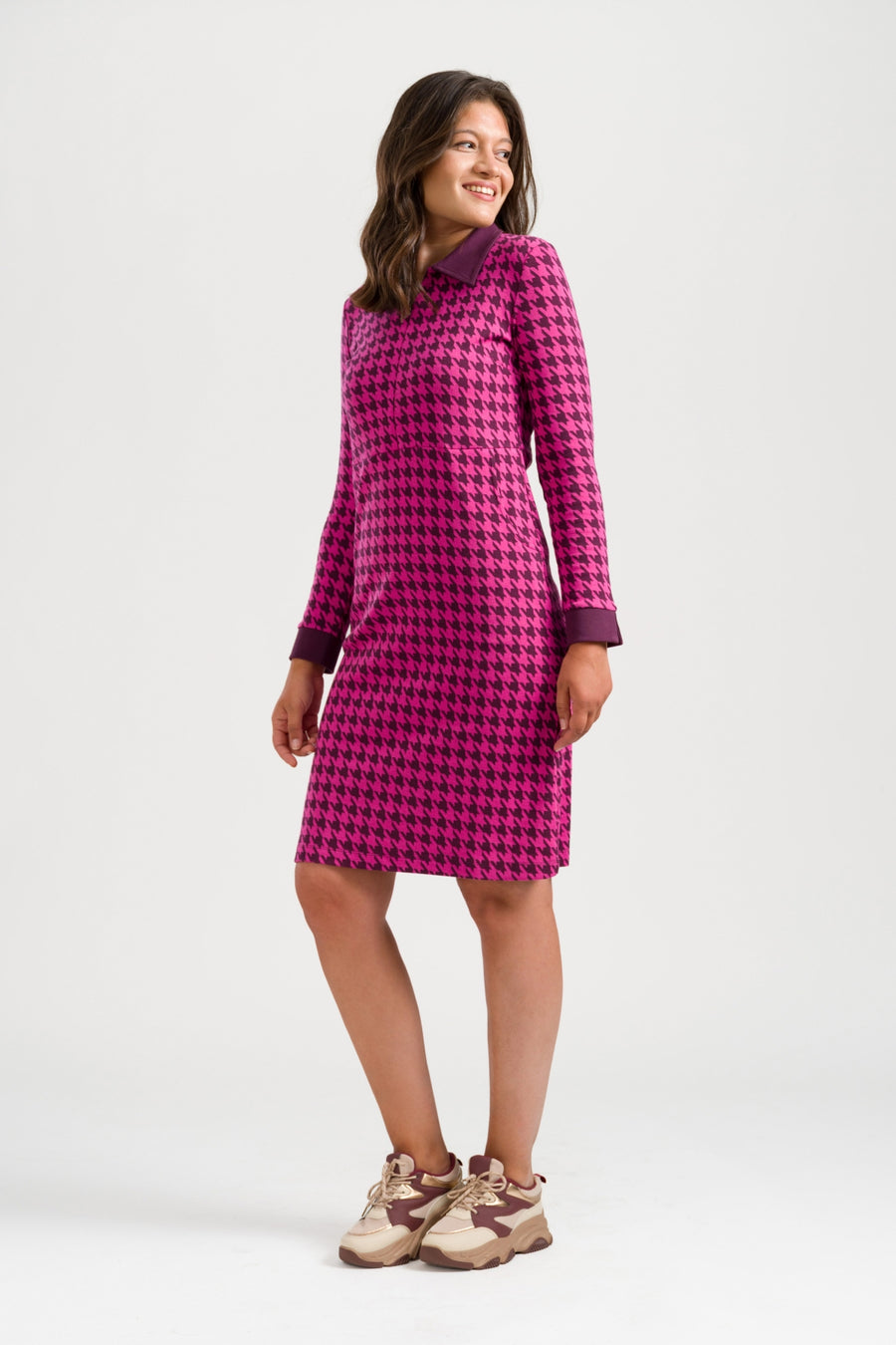 Sky Dress Houndstooth | Fig