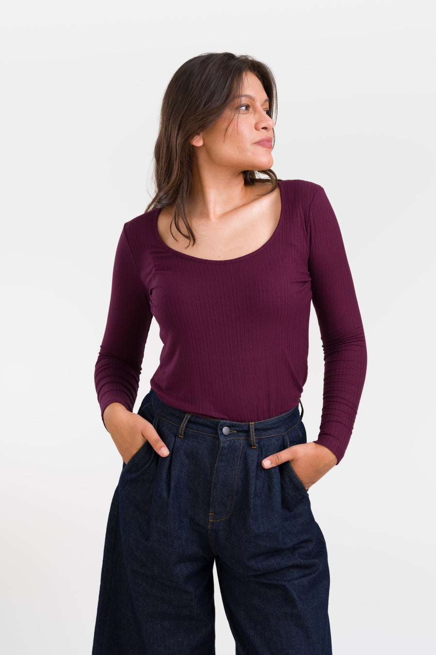 Ella Top LS Jersey Rib | Fig