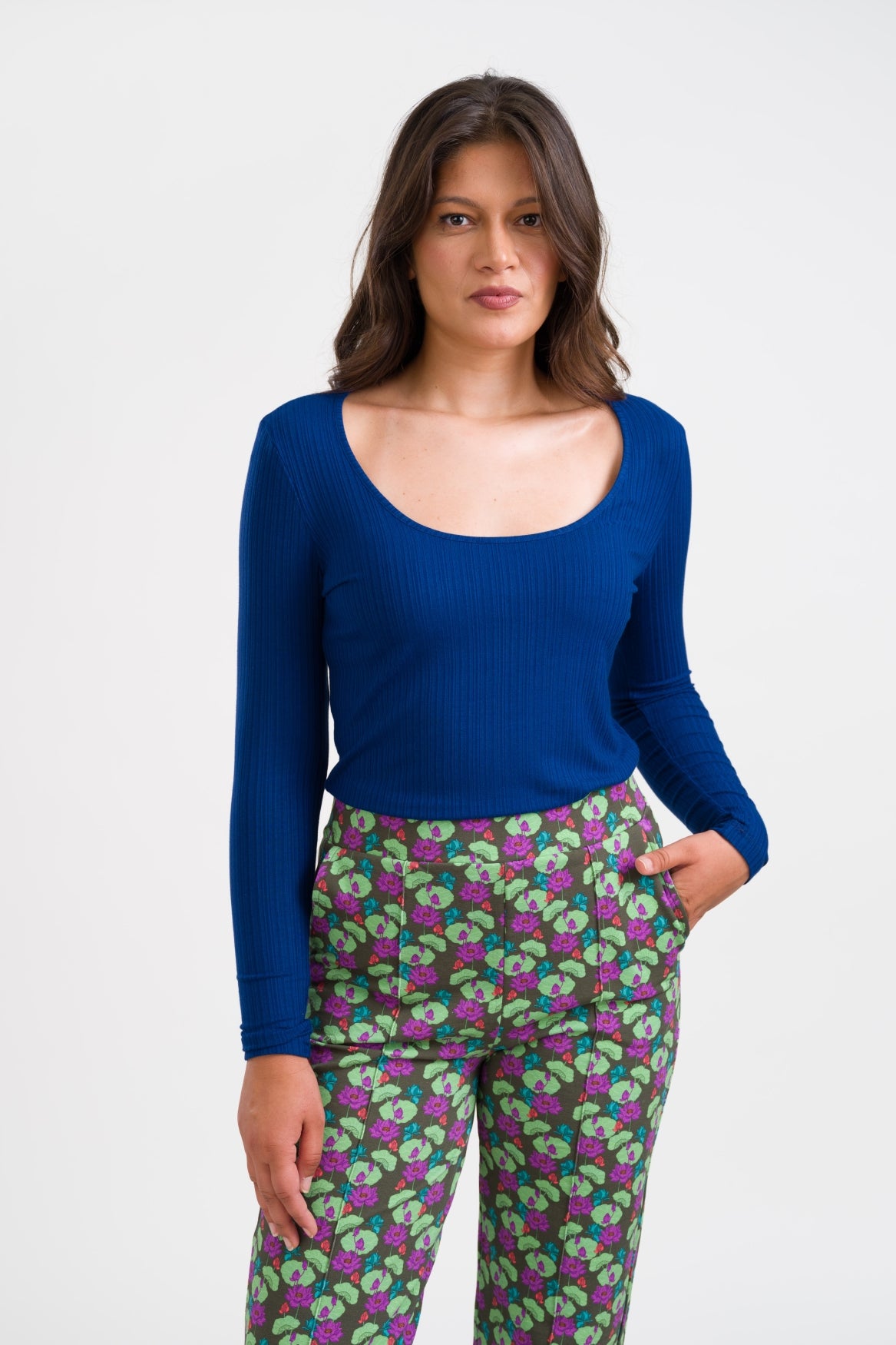 Ella Top LS Jersey Rib | Navy Peony