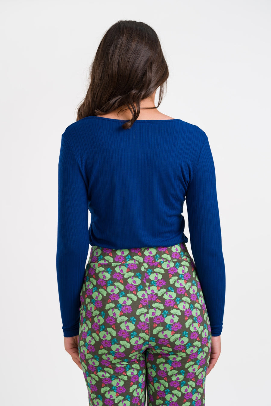 Ella Top LS Jersey Rib | Navy Peony