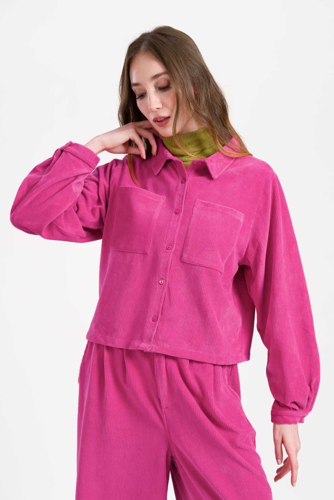 Abby Overshirt Rib Velour | Fuchsia Red
