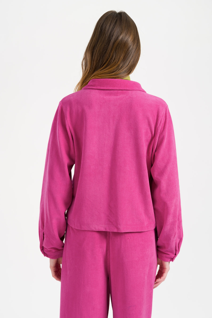 Abby Overshirt Rib Velour | Fuchsia Red