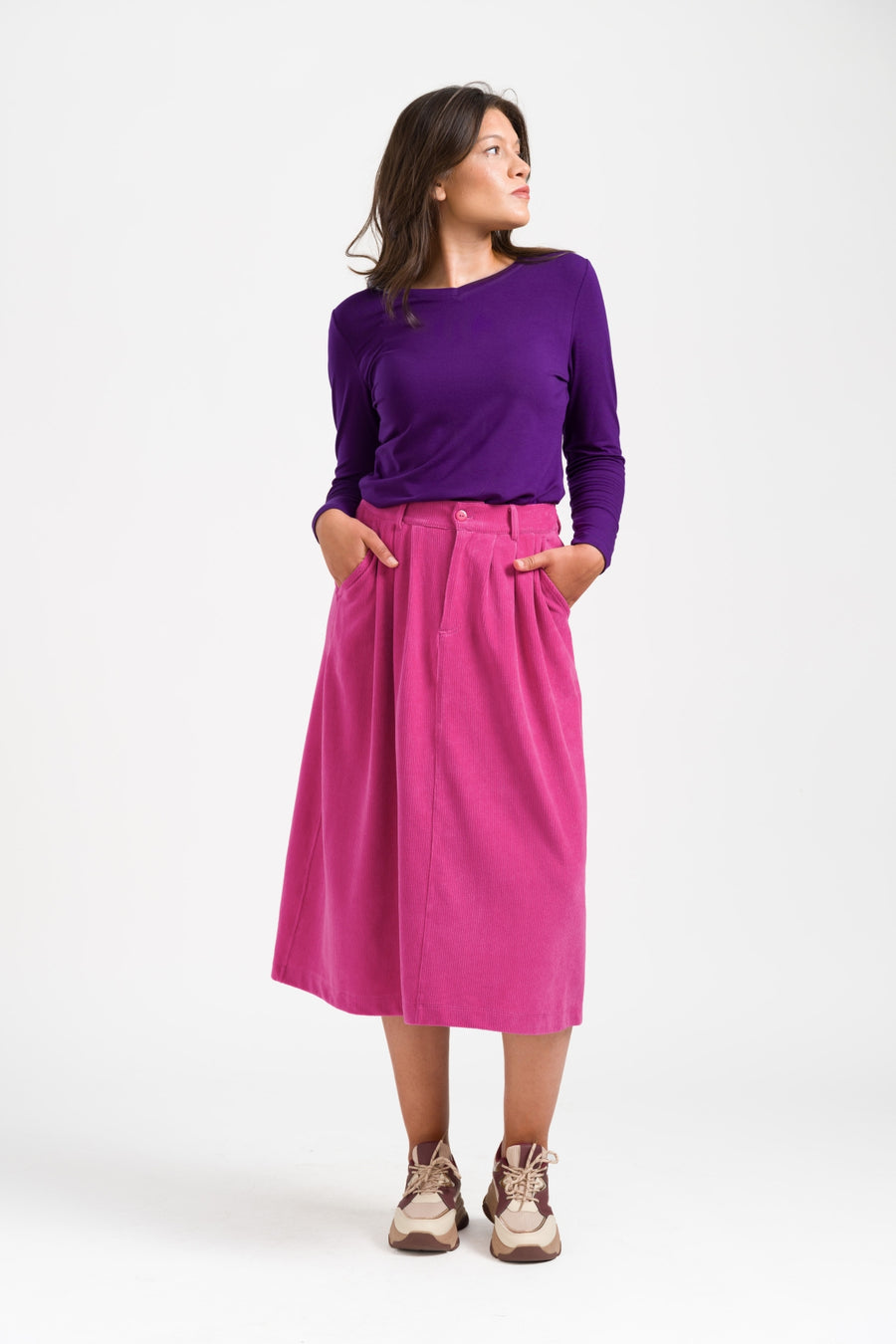Isla Skirt Rib Velour | Fuchsia Red