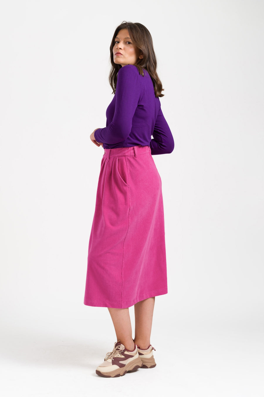 Isla Skirt Rib Velour | Fuchsia Red