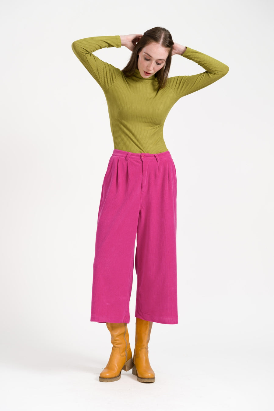 Lotus Trousers Rib Velour | Fuchsia Red