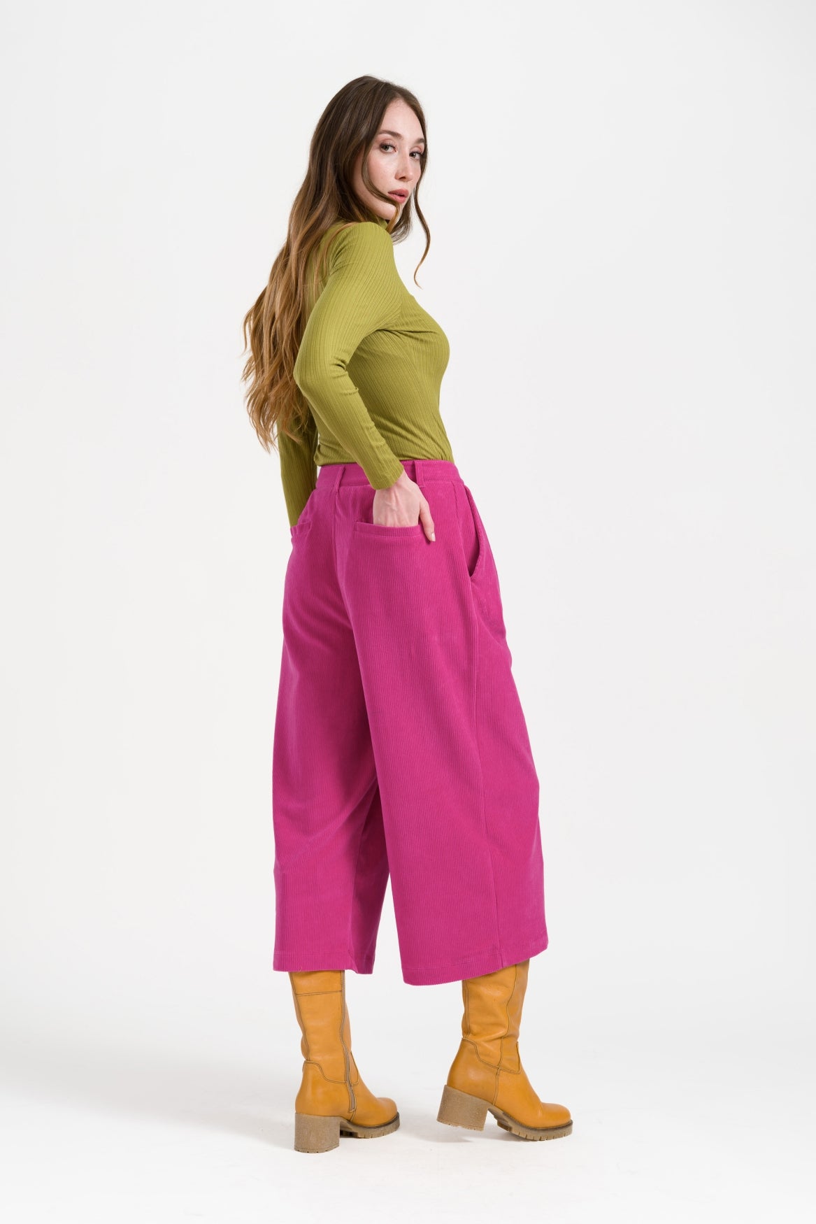 Lotus Trousers Rib Velour | Fuchsia Red