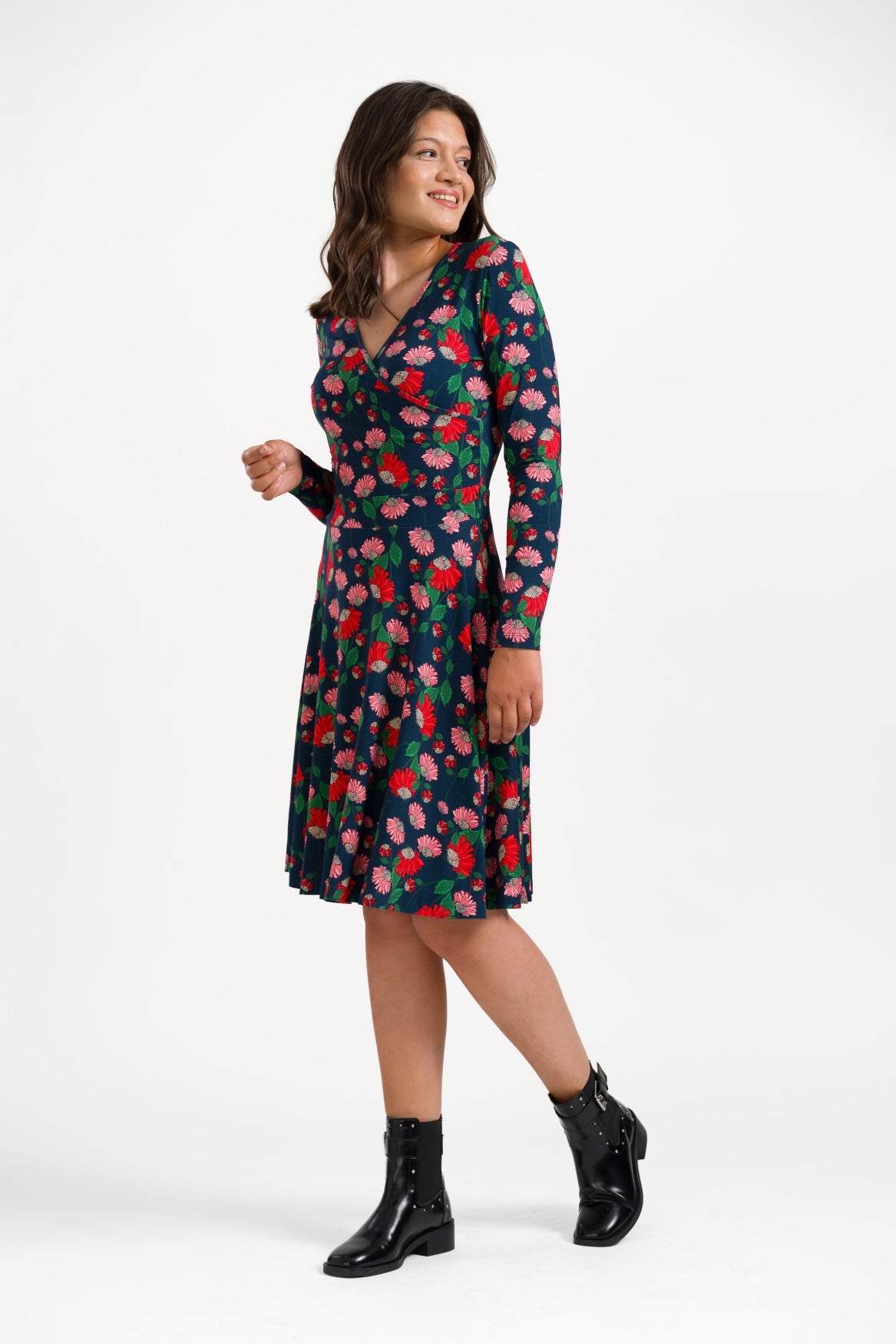 Daisy Dress LS Scarlet Serenade | Navy Peony