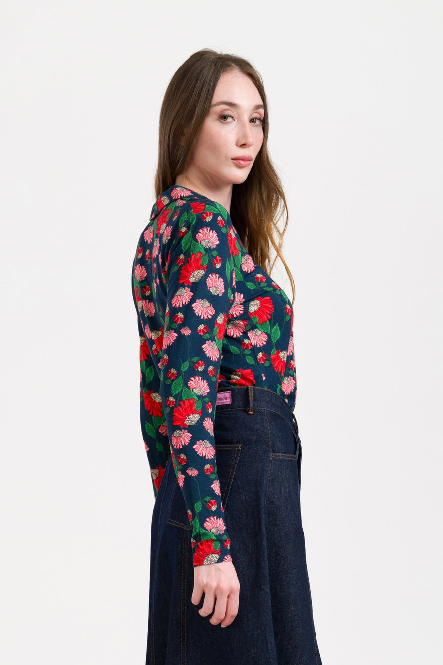 Lena Blouse LS Scarlet Serenade | Navy Peony