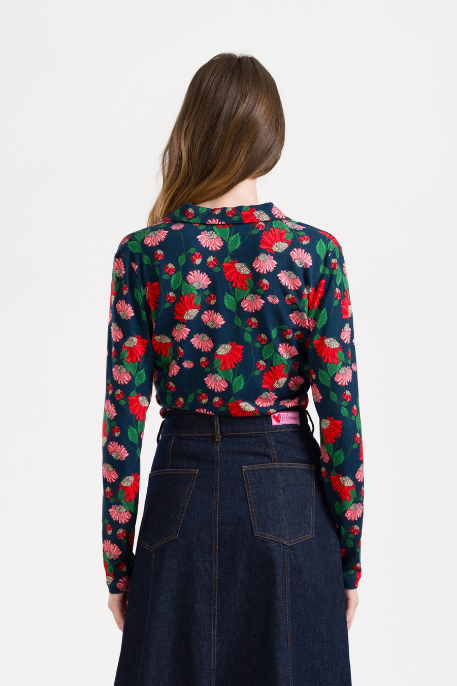 Lena Blouse LS Scarlet Serenade | Navy Peony