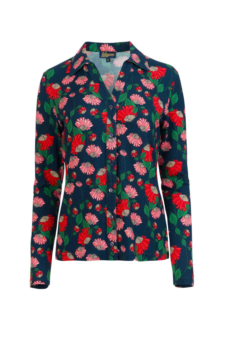 Lena Blouse LS Scarlet Serenade | Navy Peony