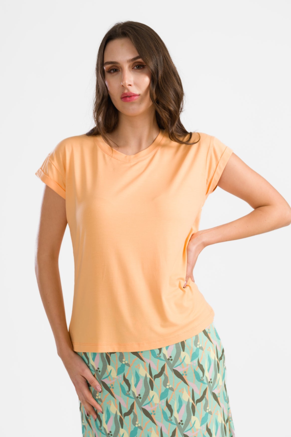Vera Top Korte Mouwen Effen | Perzik Crumble
