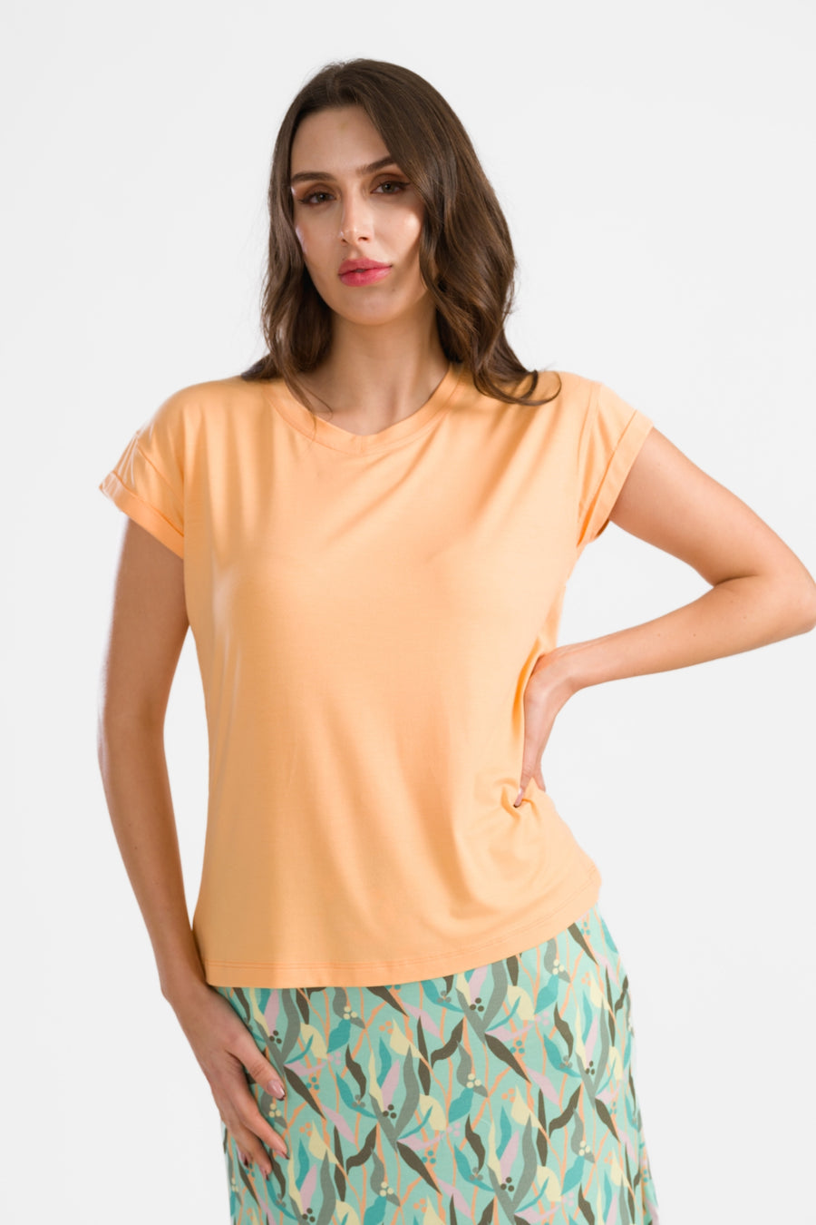 Vera Top Korte Mouwen Effen | Perzik Crumble