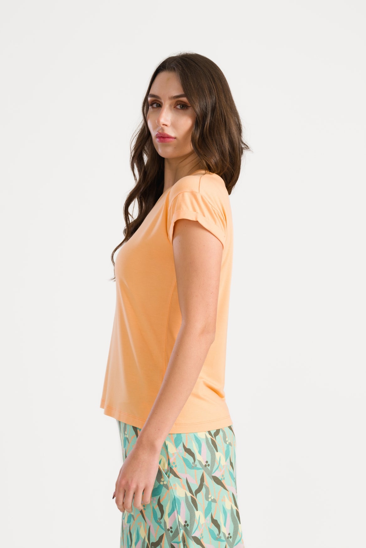 Vera Top Korte Mouwen Effen | Perzik Crumble