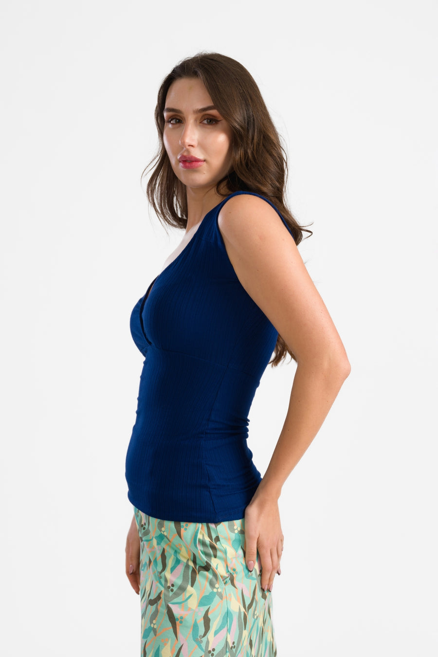 Monroe Top Jersey Rib | Navy Peony