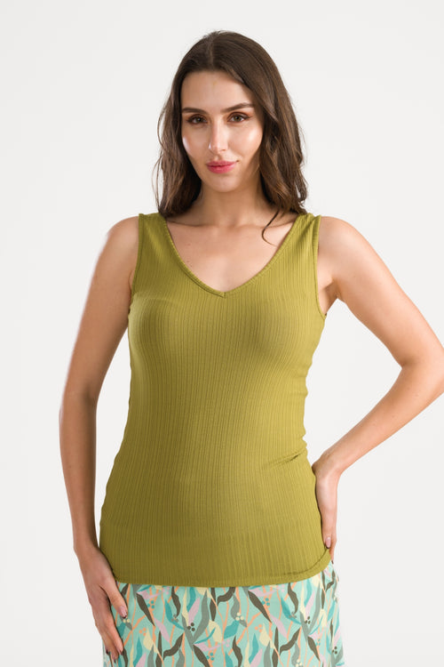 Stella Tanktop Tricot Rib | Golden Cypress