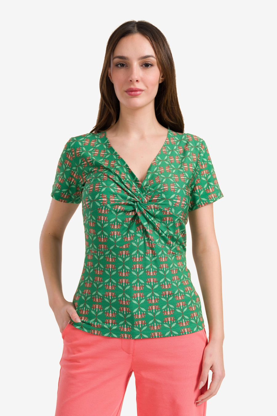 Angela top short sleeve | Green Flower
