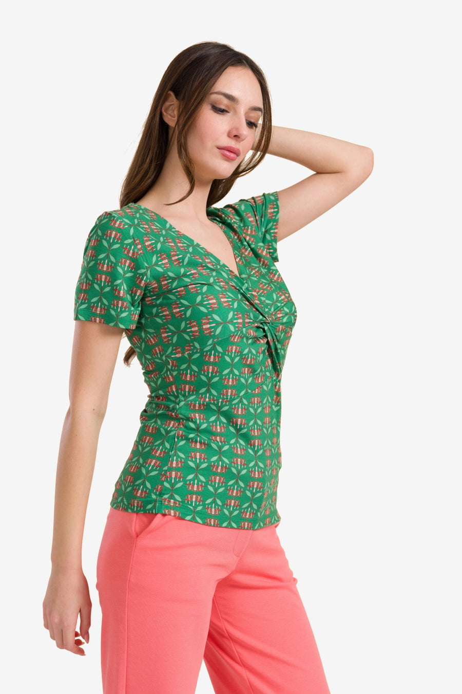 Angela top short sleeve | Green Flower