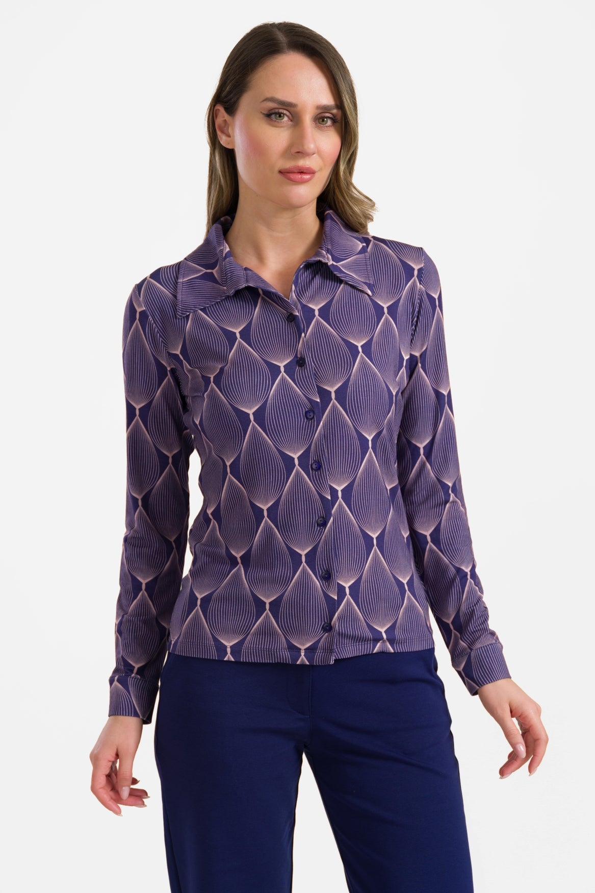 Sara blouse met lange mouwen | Grote ovale grafische print