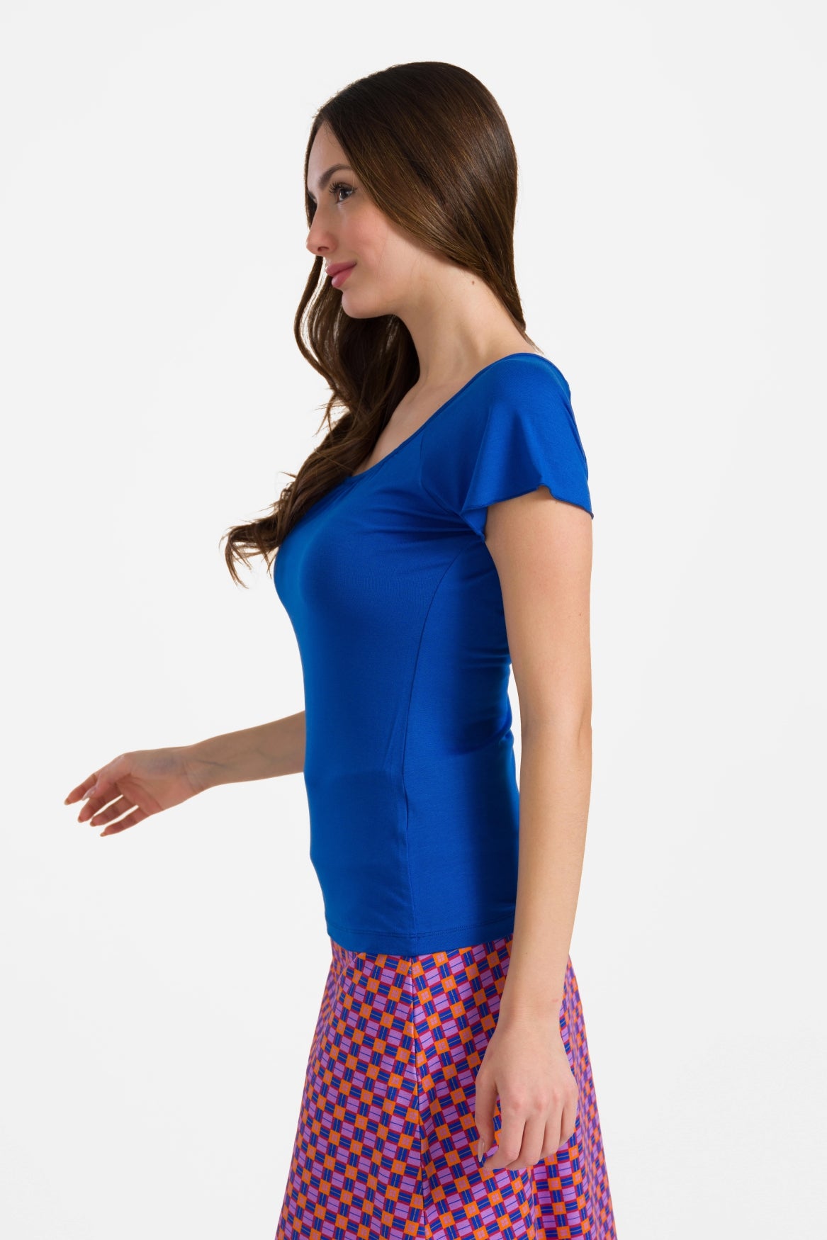 Butterfly top korte mouwen | Effen blauw