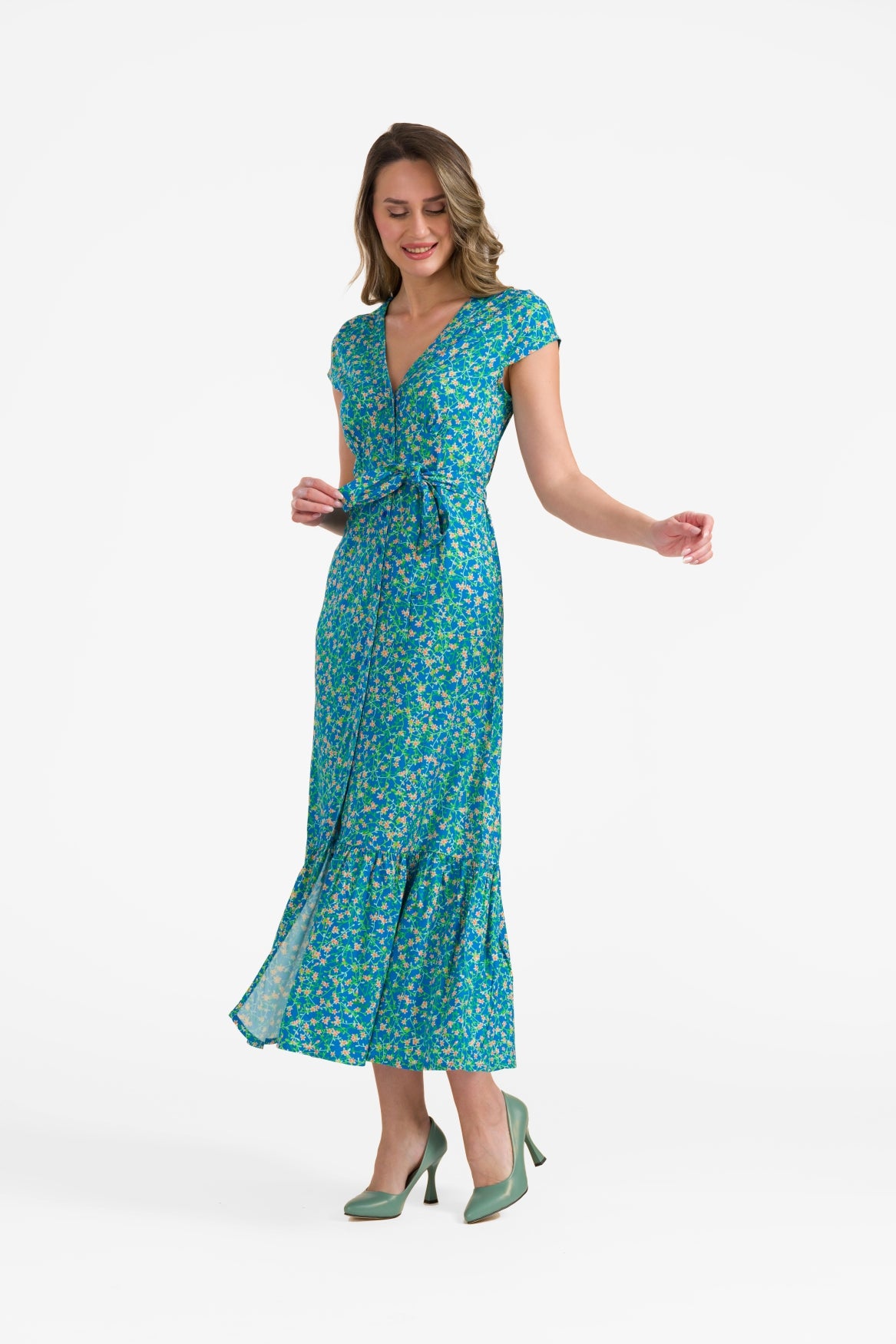 Maud maxi-jurk met korte mouwen | Spring String