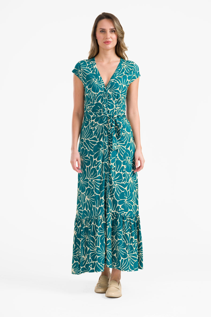 Maud maxi-jurk met korte mouwen | Flower Lake