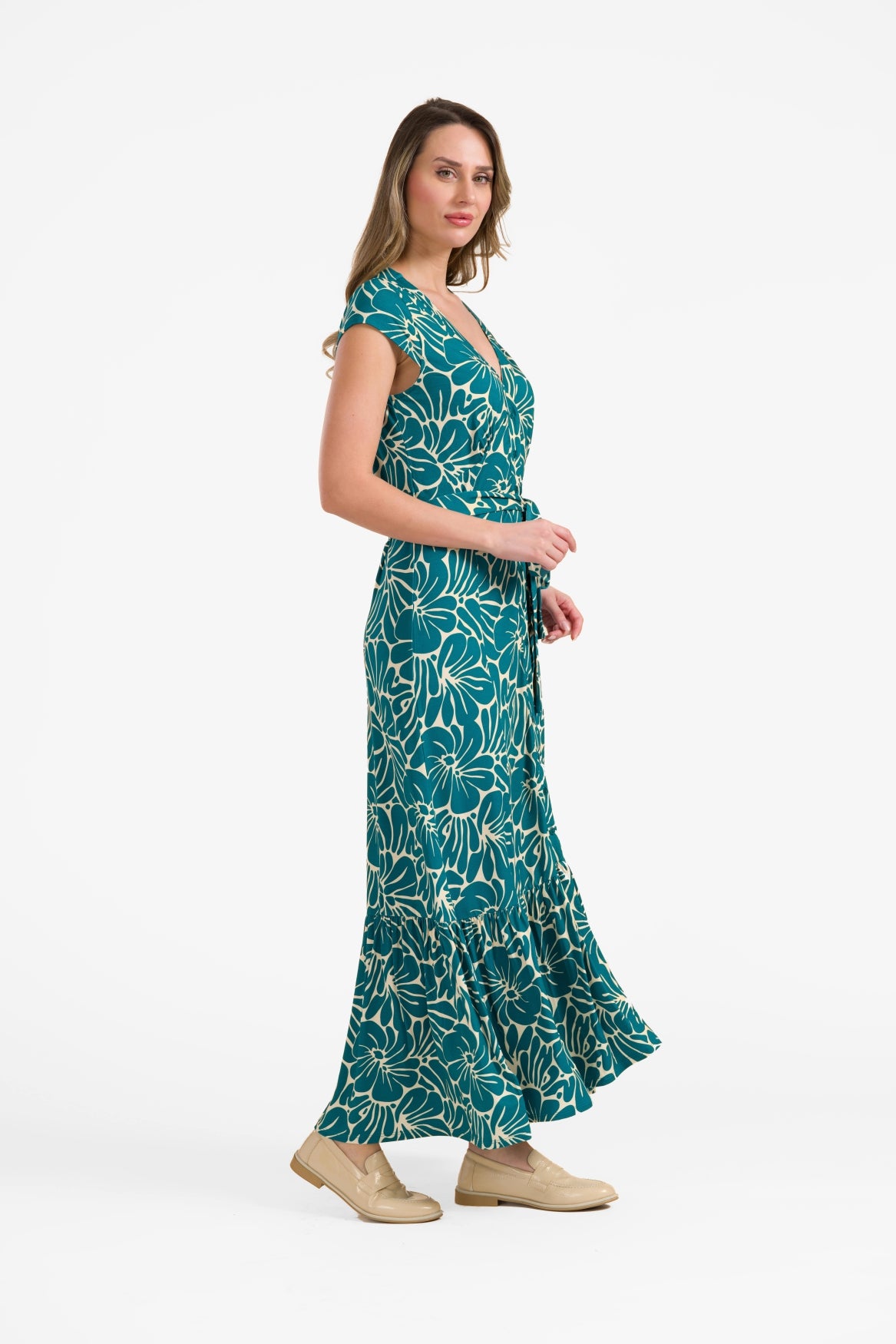 Maud maxi-jurk met korte mouwen | Flower Lake