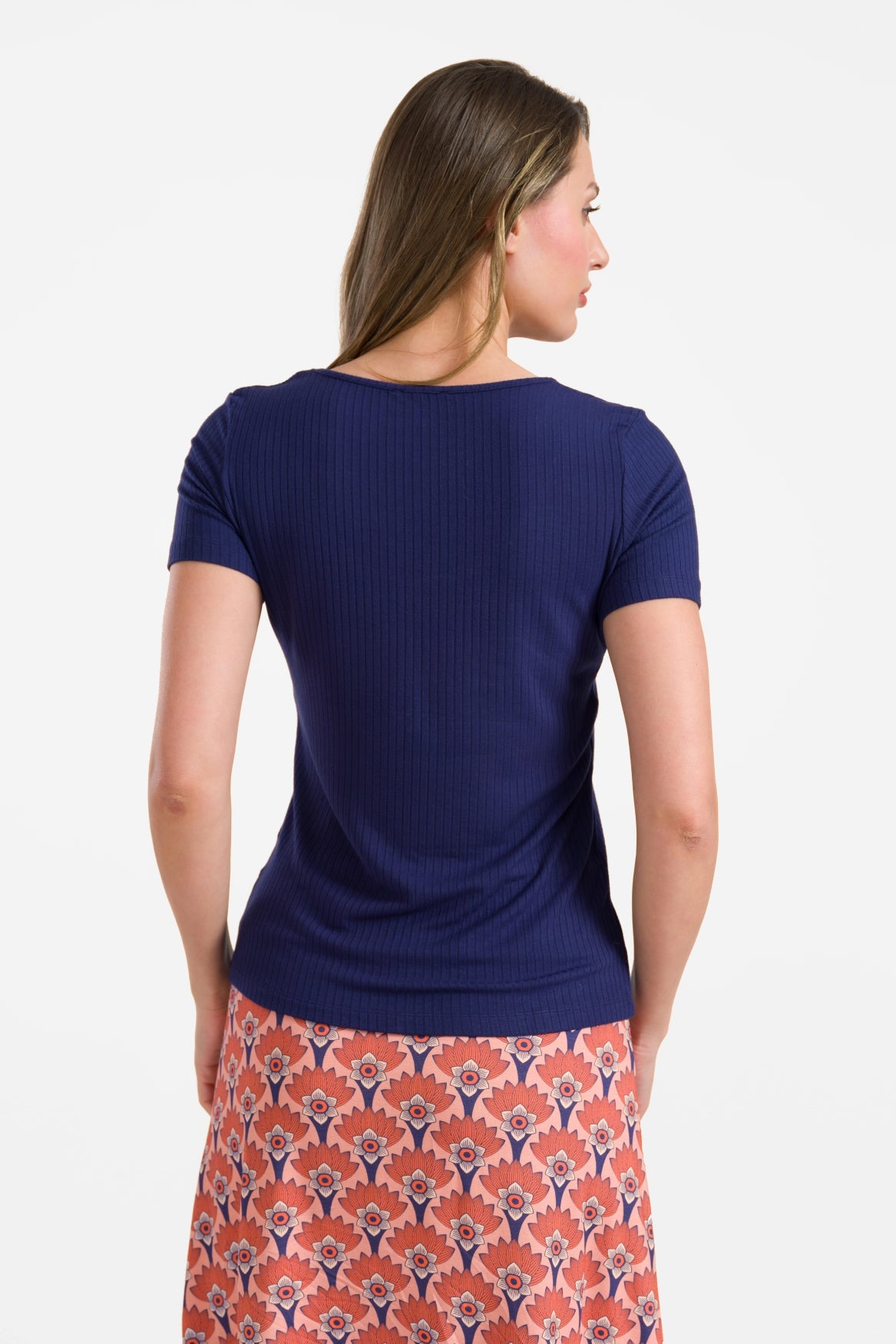 Ella T-shirt met korte mouwen | Rib marineblauw