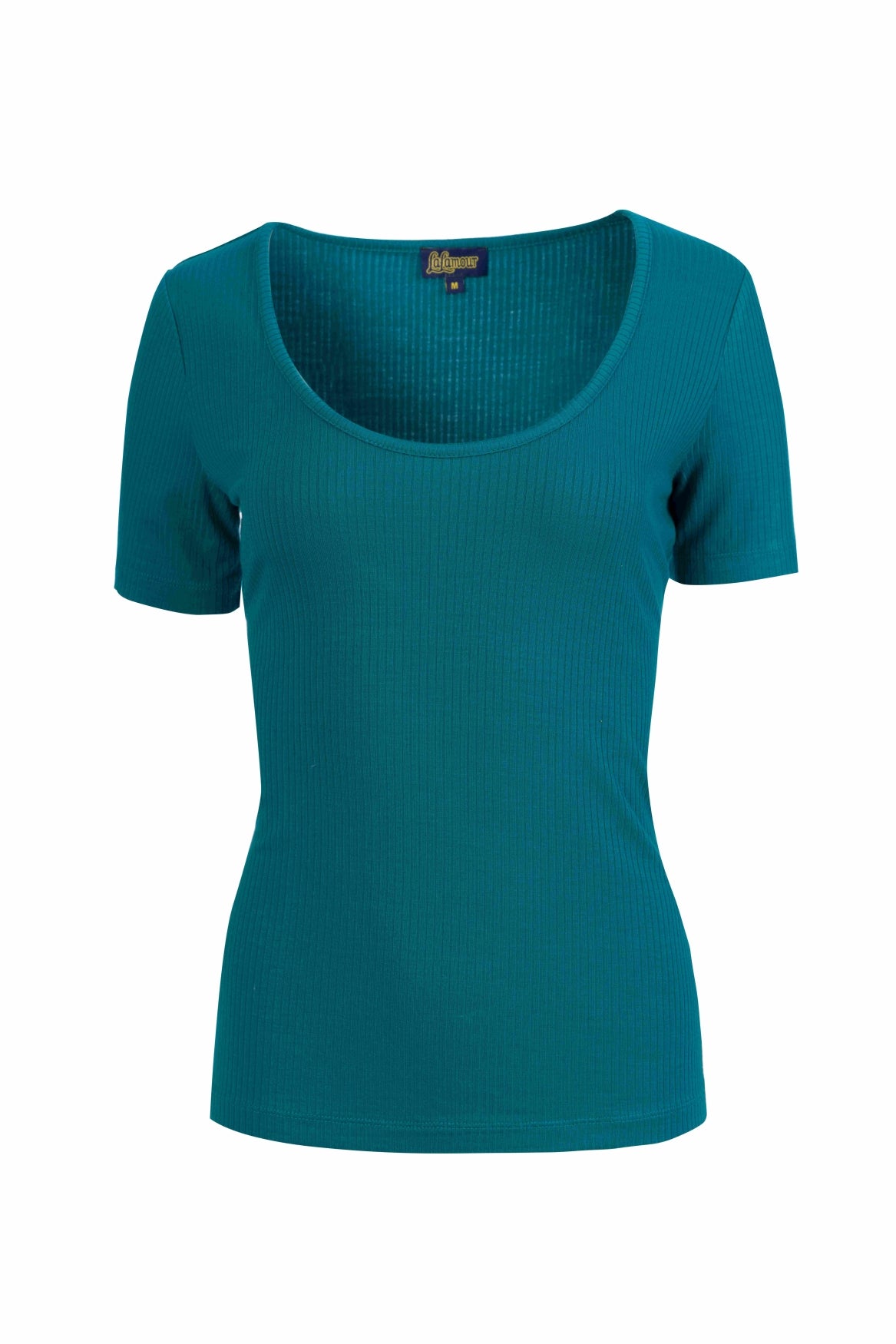 Ella T-shirt Korte Mouw | Rib Petrol Blue
