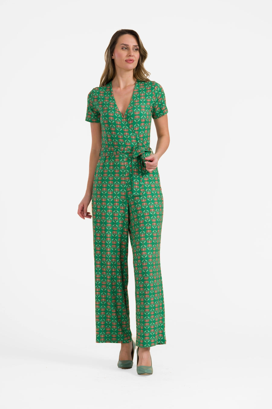 Diana Jumpsuit met korte mouwen | Green Flower