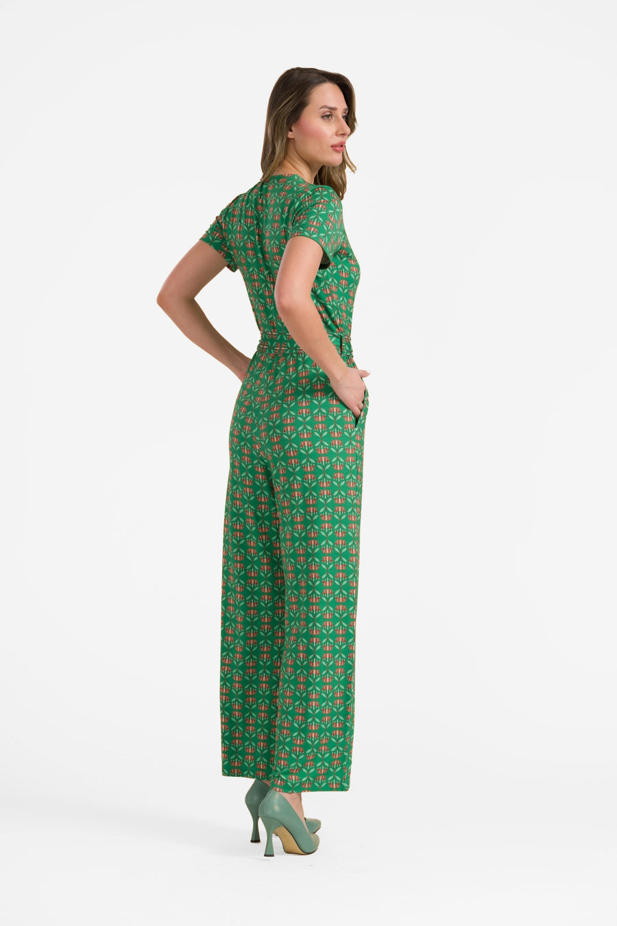 Diana Jumpsuit met korte mouwen | Green Flower