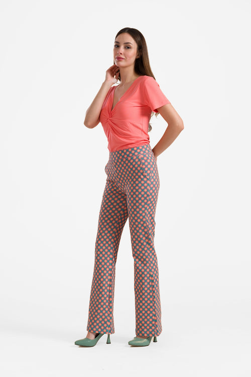 Lieke flared broek | Vintage Coral Flower