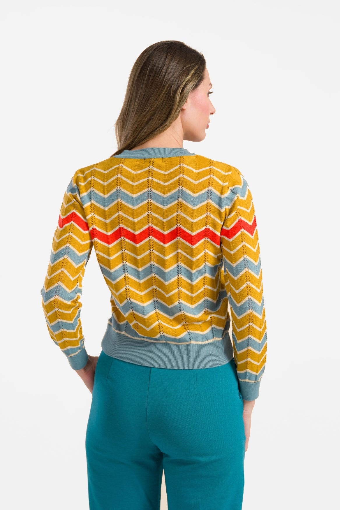 Gebreide trui met V-hals en lange mouwen | Mosterdkleur