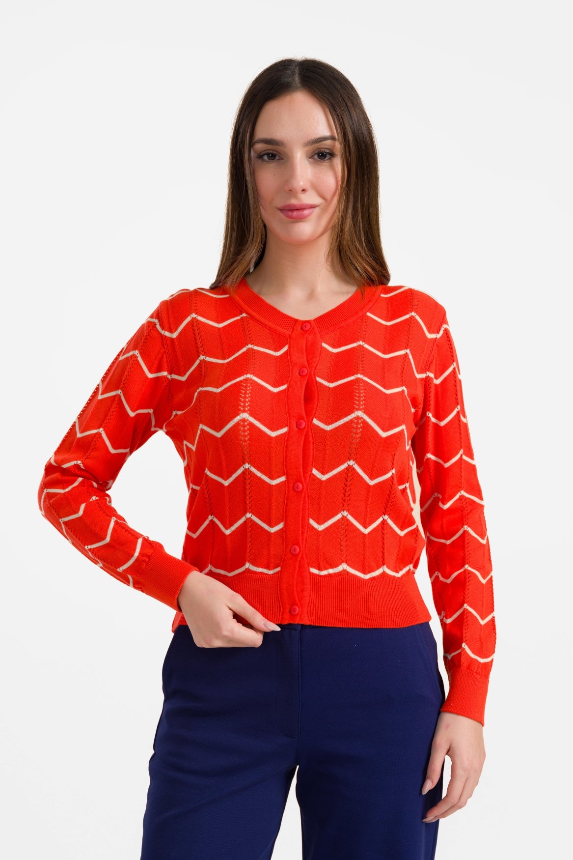 Gebreid vest met lange mouwen | Rood