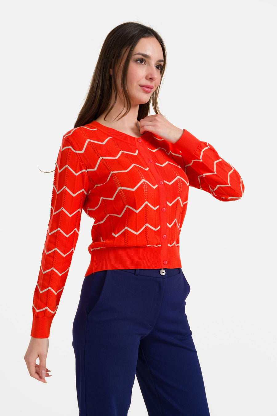 Gebreid vest met lange mouwen | Rood