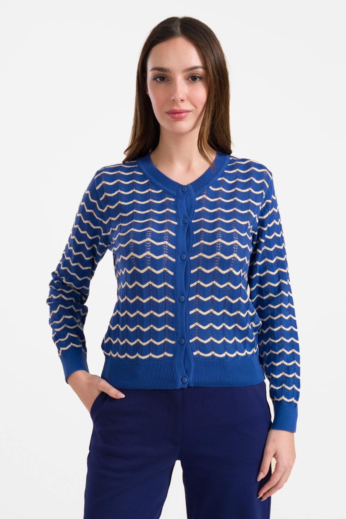 Gebreid vest met lange mouwen | Blauw