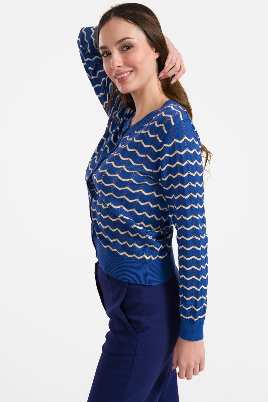 Gebreid vest met lange mouwen | Blauw