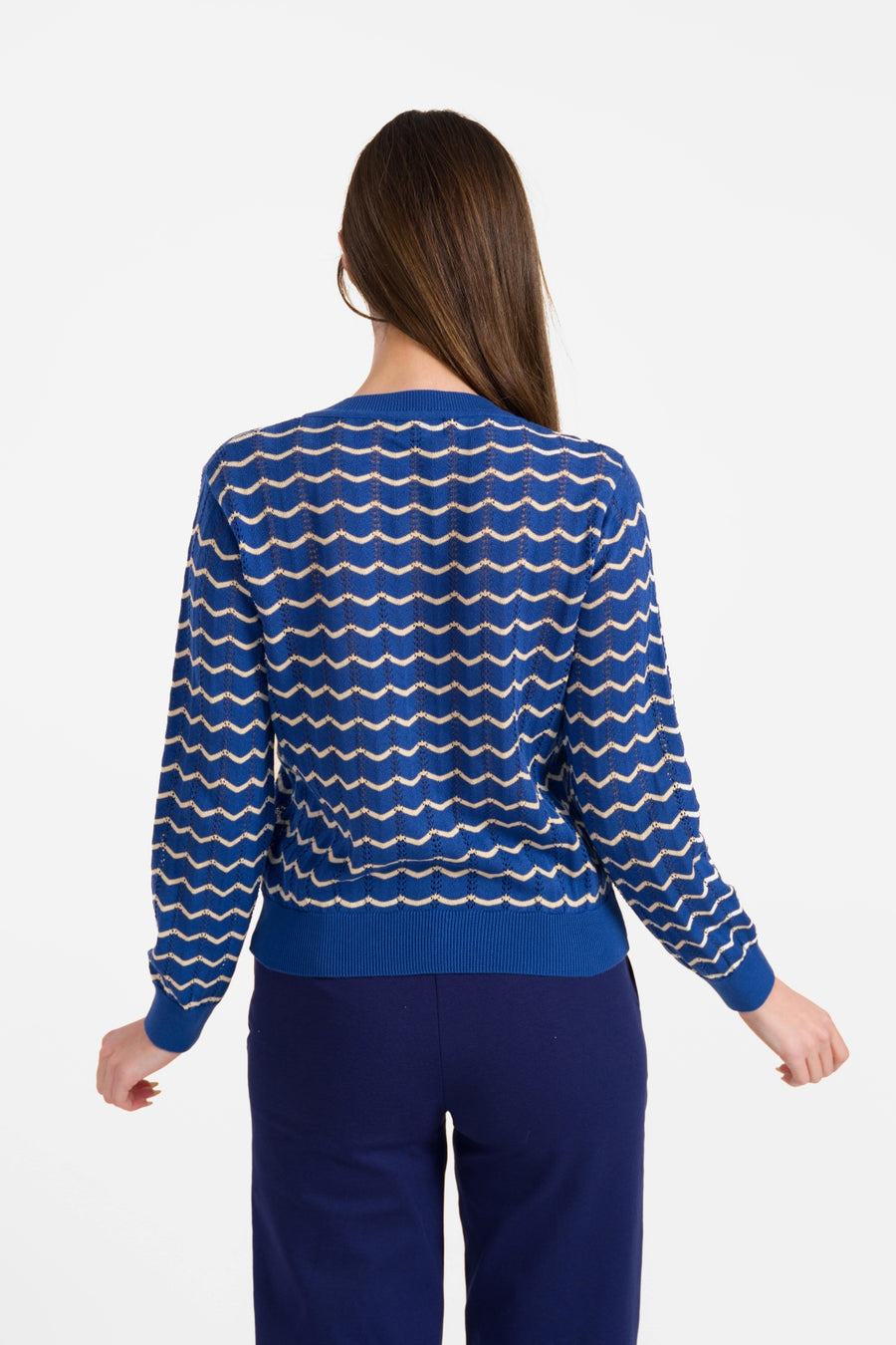 Gebreid vest met lange mouwen | Blauw