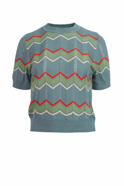 Gebreide trui met ronde hals en korte mouwen | Turquoise