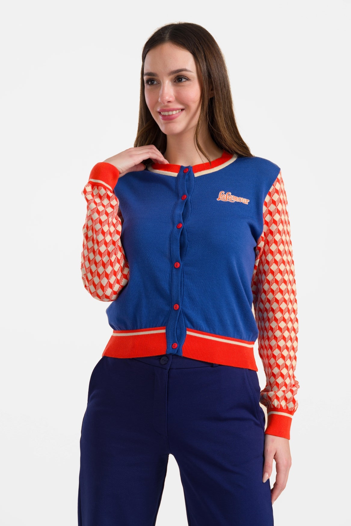 Gebreid vest met lange mouwen | Schitterend blauw