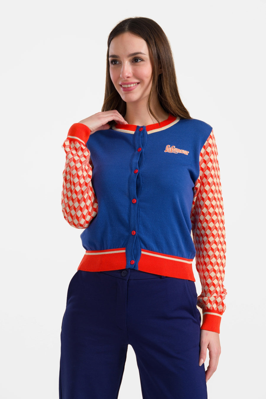 Gebreid vest met lange mouwen | Schitterend blauw