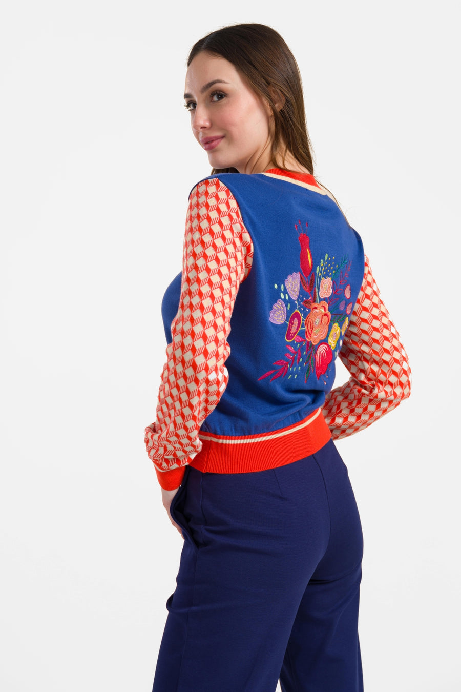 Gebreid vest met lange mouwen | Schitterend blauw