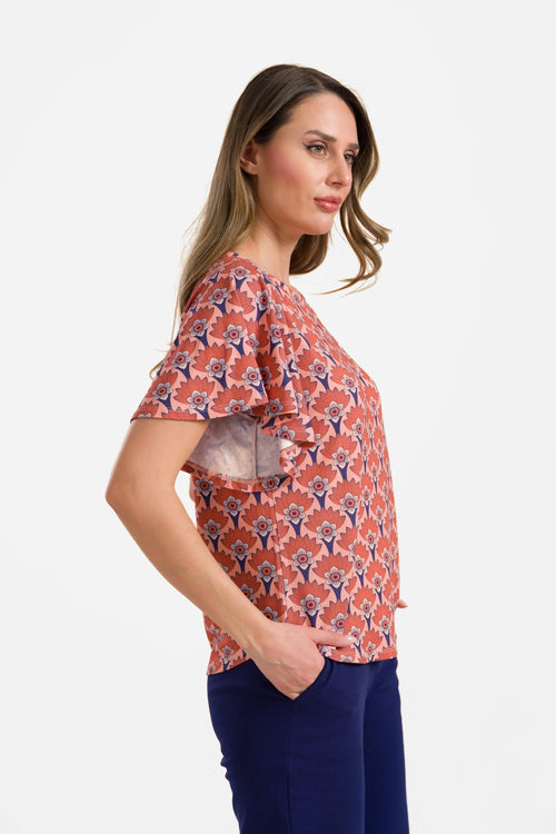 Sophie top met korte vlindermouwen | Bloemenwaaier